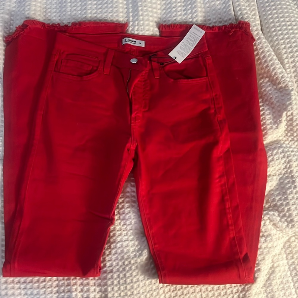 NWT O2 Denim red flare jeans size 28